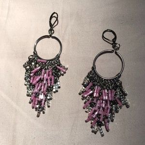 ⭐️Host Pick⭐️ Y2K Dangle Hoops with purple beads and silver tone earrings